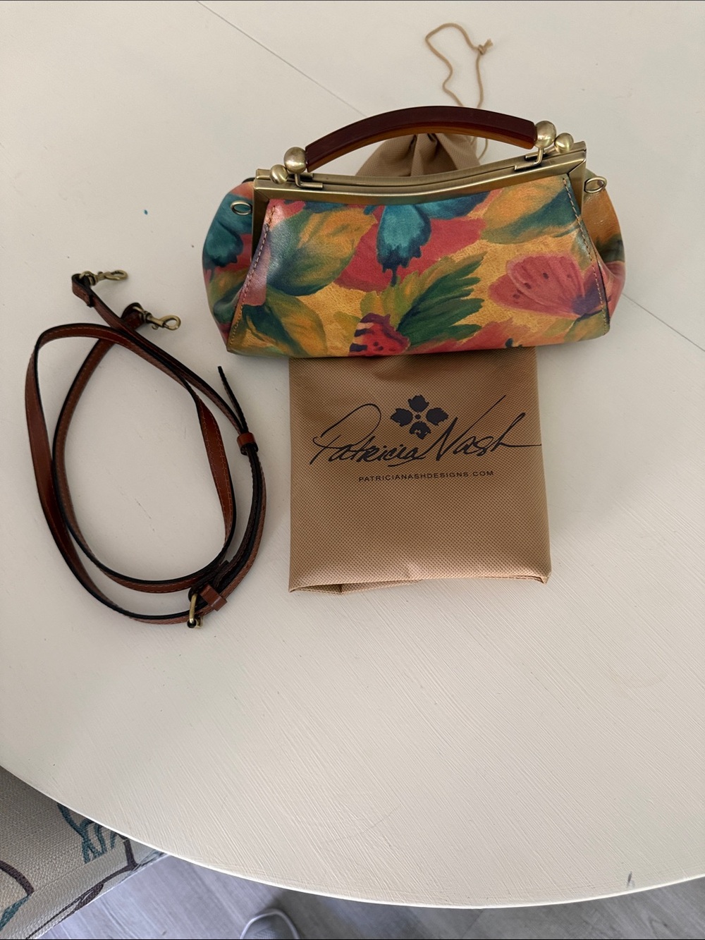 Patricia Nash Multicolor Butterfly Print Top-Handle Crossbody - Teal & Orange - Picture 5 of 5